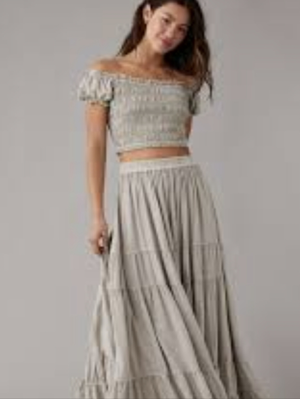American Eagle Outfitters Taupe Tiered Maxi Skirt